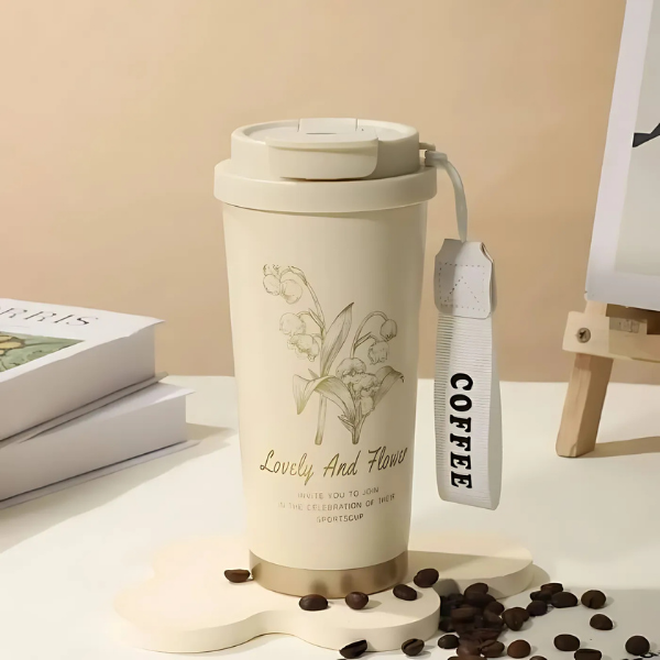 Lovely & Floral Insulated Coffee Tumbler – 500ml, Stylish & Leakproof