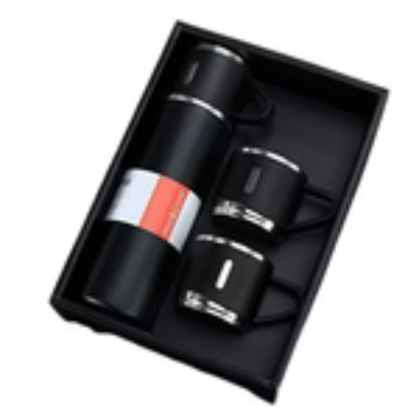 Stainless Steel Vacuum Flask Set – 1 Bottle + 2 Cups, Double Wall Insulated