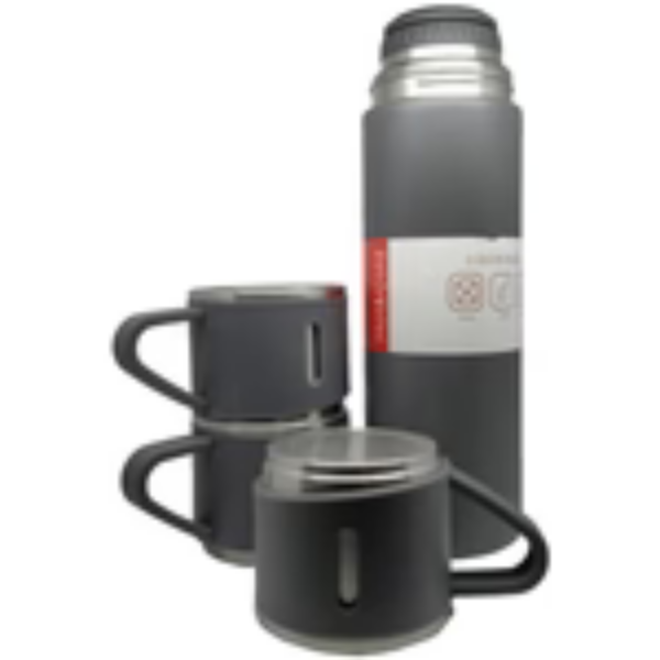 Stainless Steel Vacuum Flask Set – 1 Bottle + 2 Cups, Double Wall Insulated