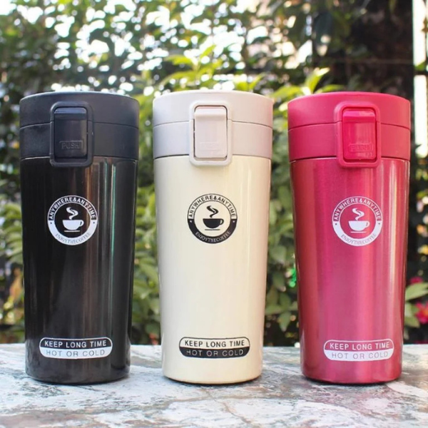 380ml Vacuum Coffee Cup – Stainless Steel Insulated Travel Mug with Lock Lid