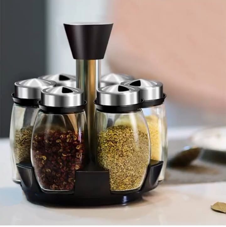 Revolving Spice Rack – 360° Rotating Organizer with Spice Jars
