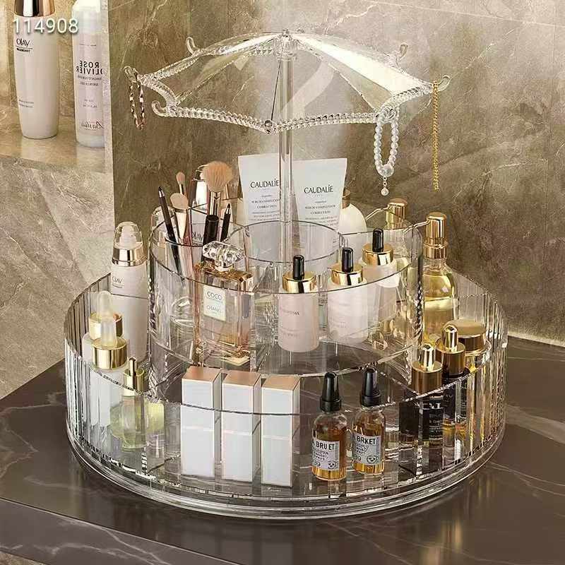 New 360° Acrylic Revolving Cosmetic Organizer – Rotating Makeup Storage Stand