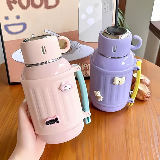 Stainless Steel Vacuum Thermos Bottle with Cup & Shoulder Strap – Double Layer Insulated