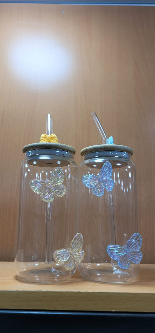 Butterfly Glass Sipper – Elegant Drinkware with Floral Charm