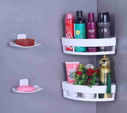 Adhesive ABS Plastic Corner Rack – Medium Size Wall-Mounted Storage Shelf