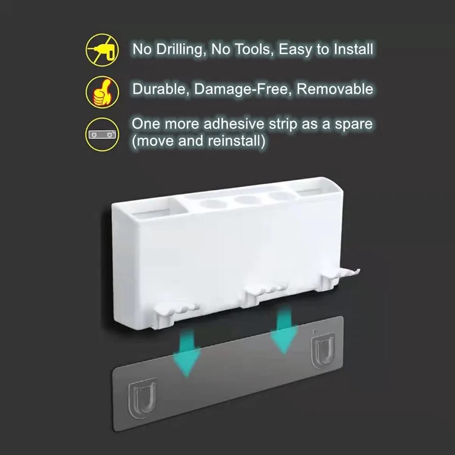 Wall-Mounted Adhesive Toothbrush Holder – Space-Saving & Hygienic Storage