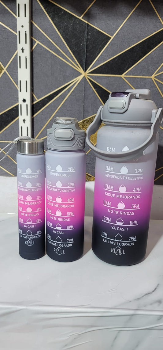 3-in-1 Motivational Water Bottle – 1200ml Multi-Layered Hydration Bottle (Plastic)