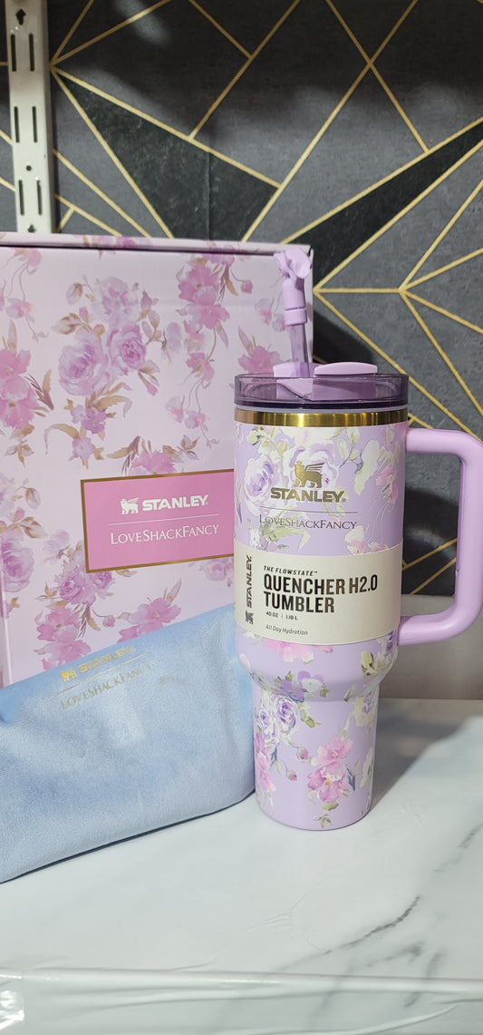 Stanley x LoveShackFancy Quencher H2.0 Tumbler – 40 OZ (Everblooming Rosettes) with Gift Box & Pouch